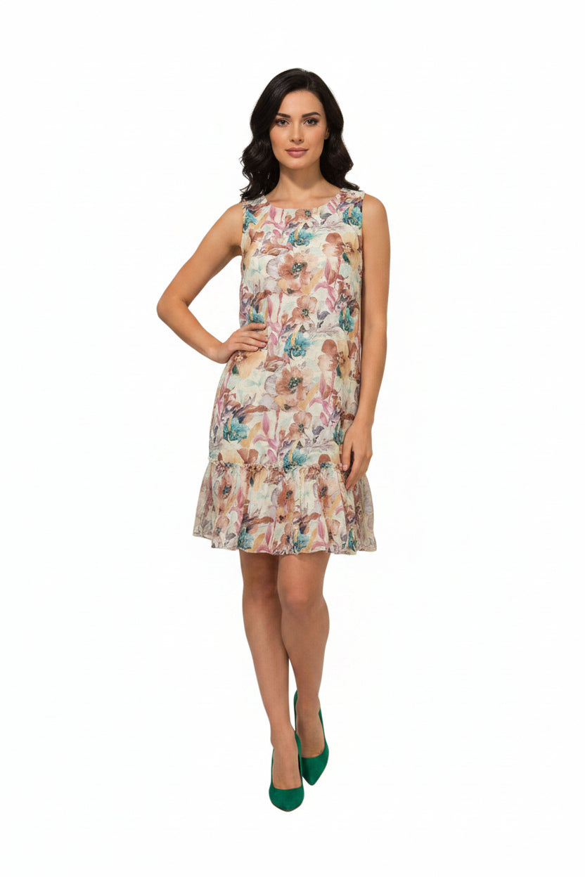 Beige floral dress for women