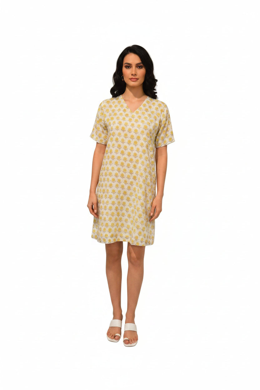 Yellow cotton short dress