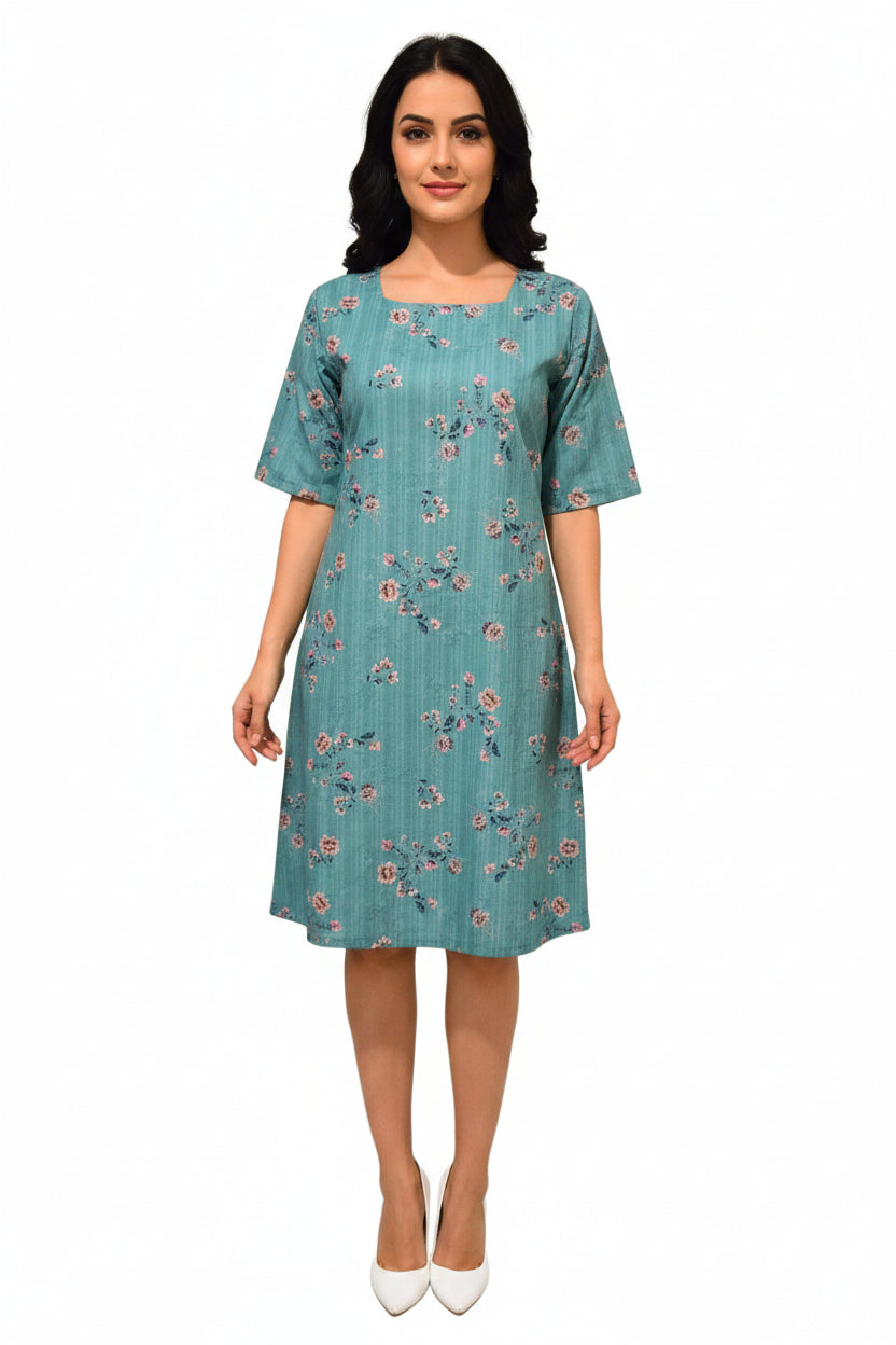 Green floral dress for women
