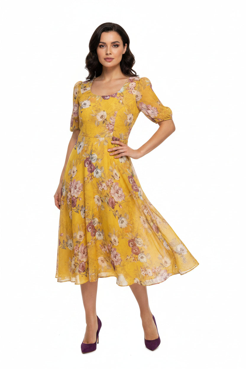 Yellow floral dress for women
