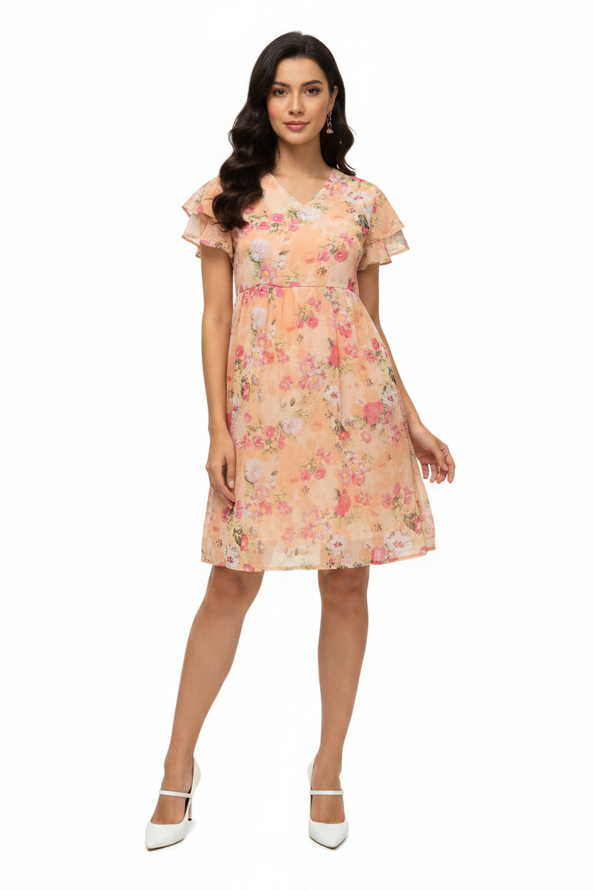 Coral floral dress for women