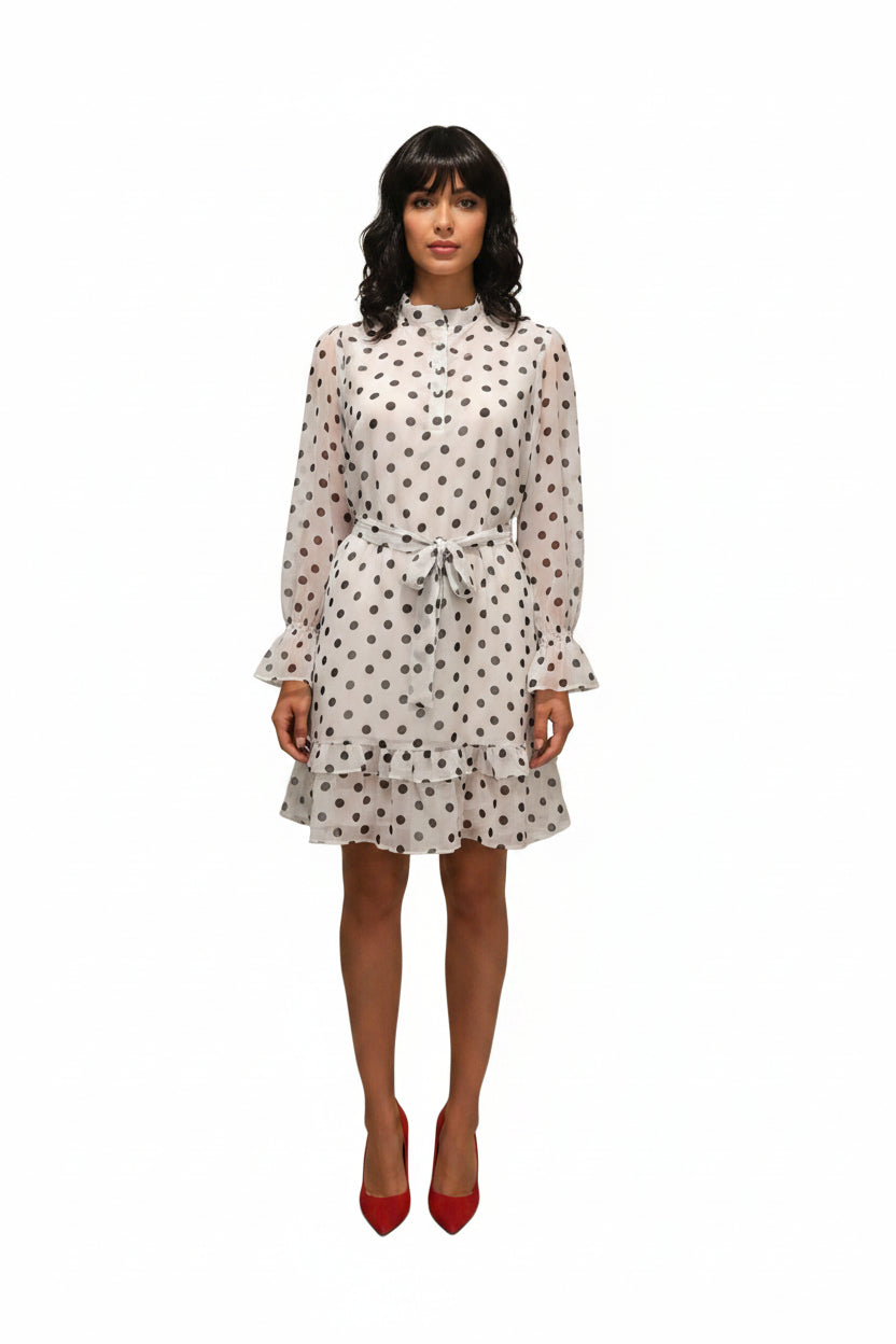 White & Black Pulka Dress for women
