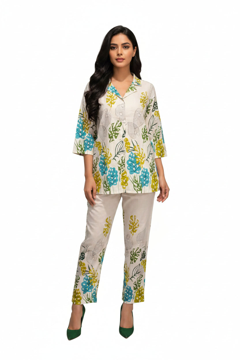 Beige cotton cord set for women