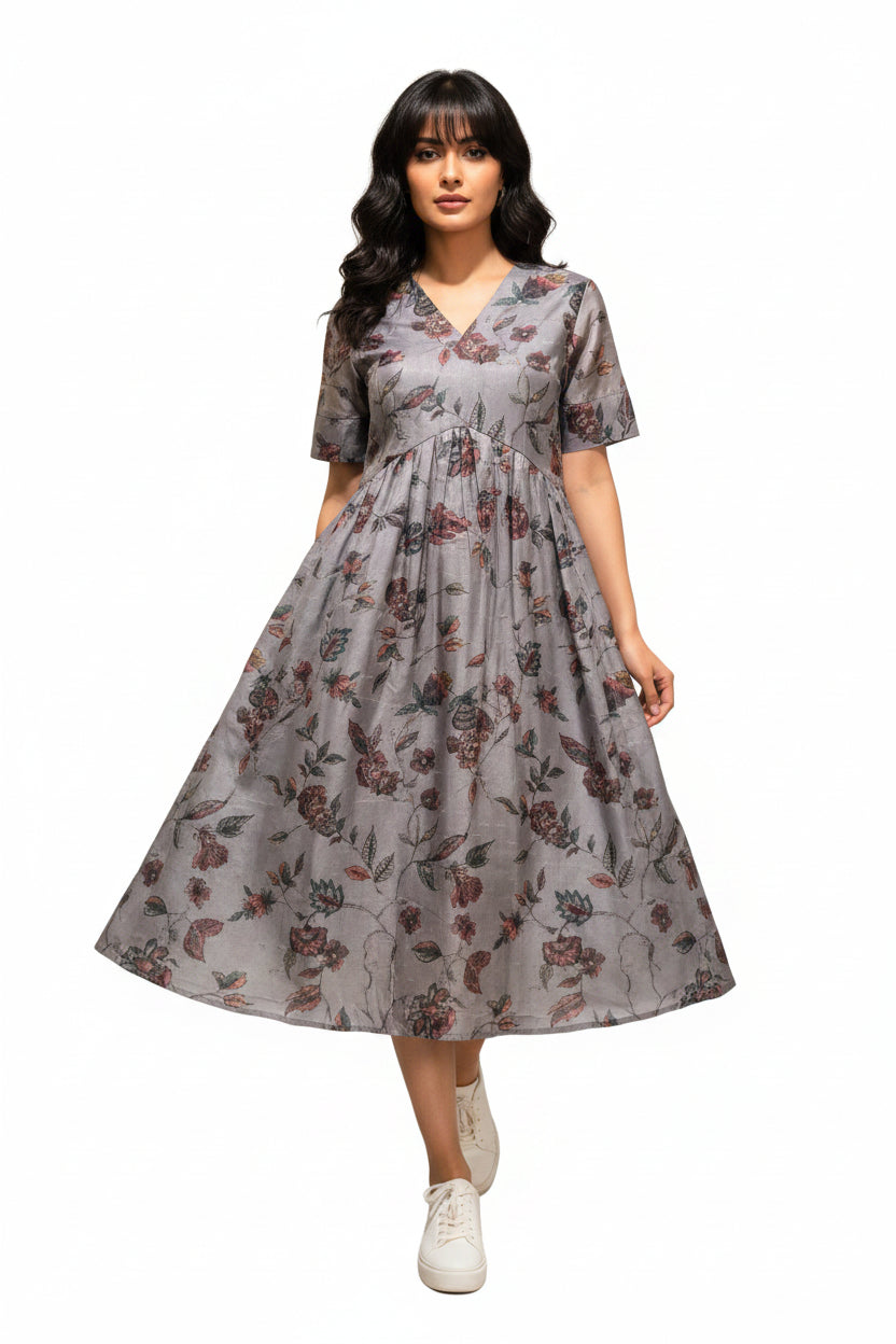 Grey Floral Dress