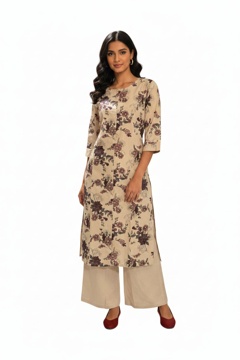 Beige Floral Cord Set