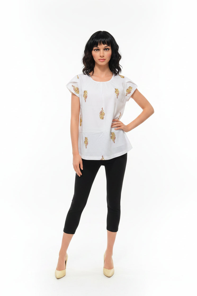 White Mustard Floral Top
