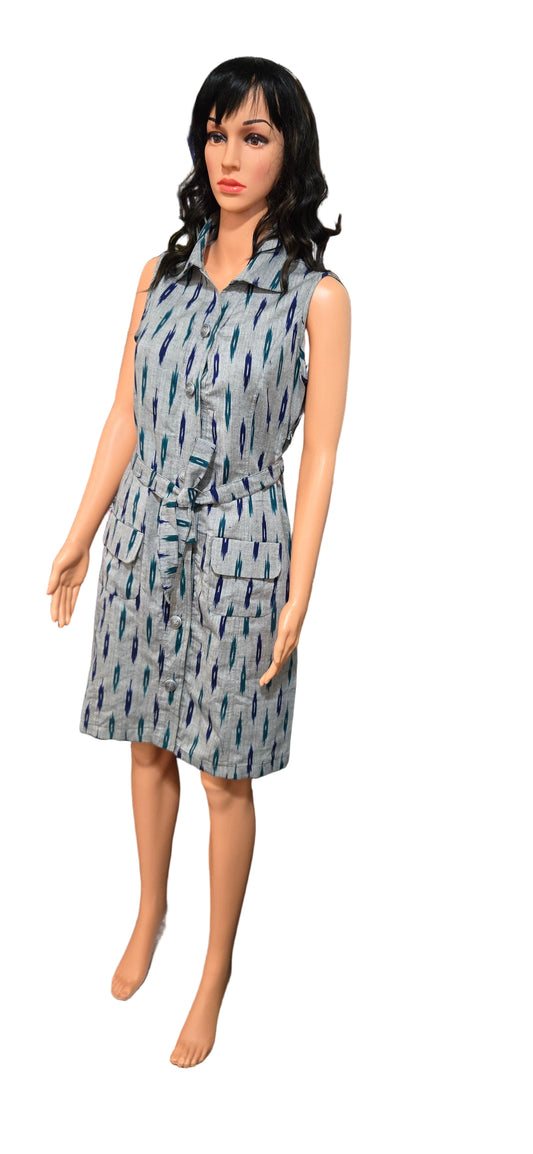 Grey printed sleeveless cotton dress