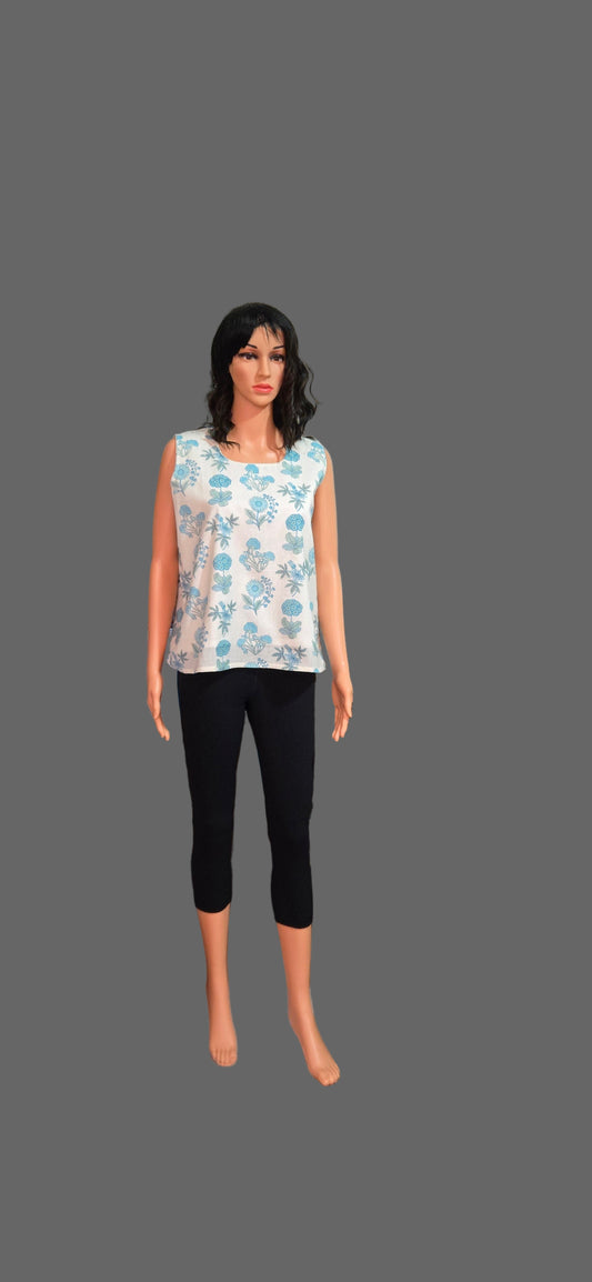 blue sleeveless top