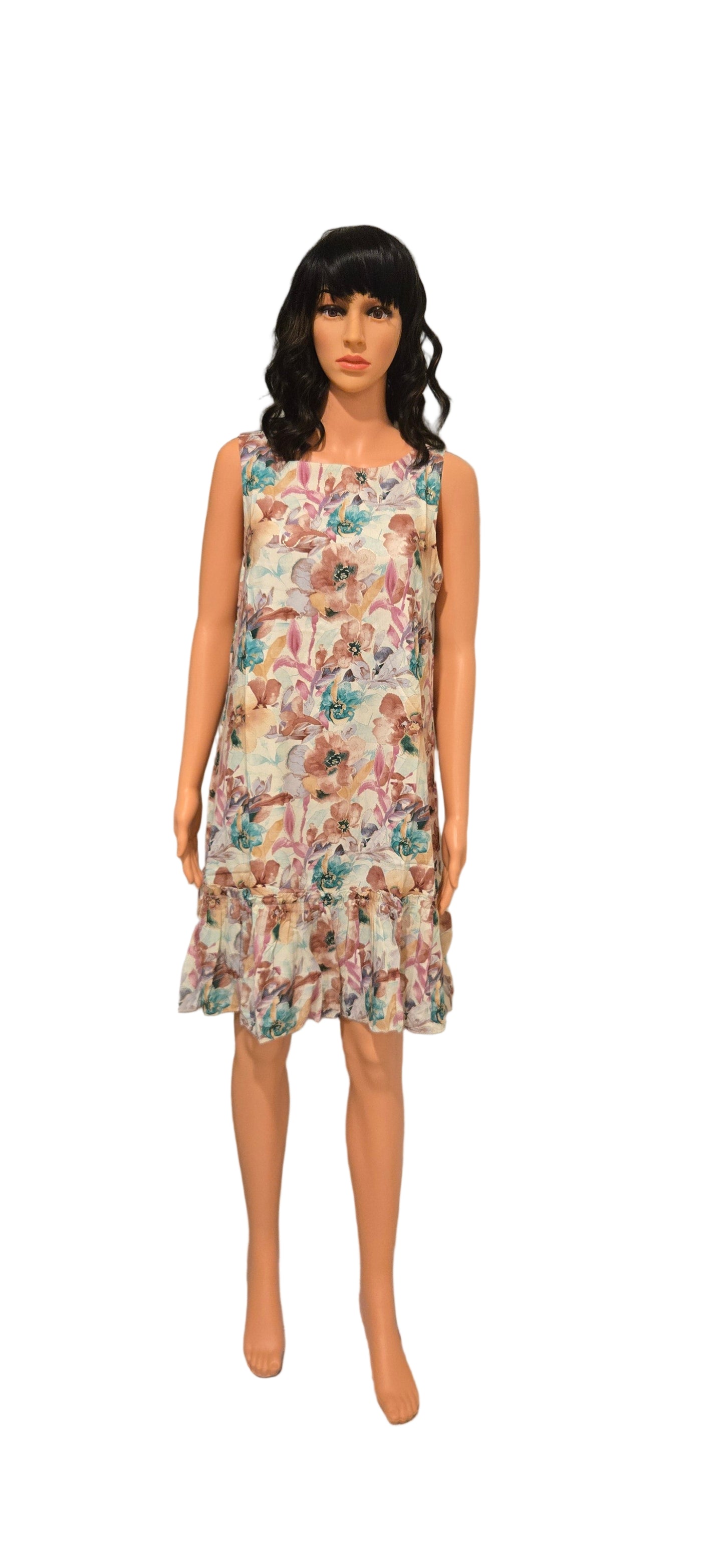 Sleeveless beige floral dress