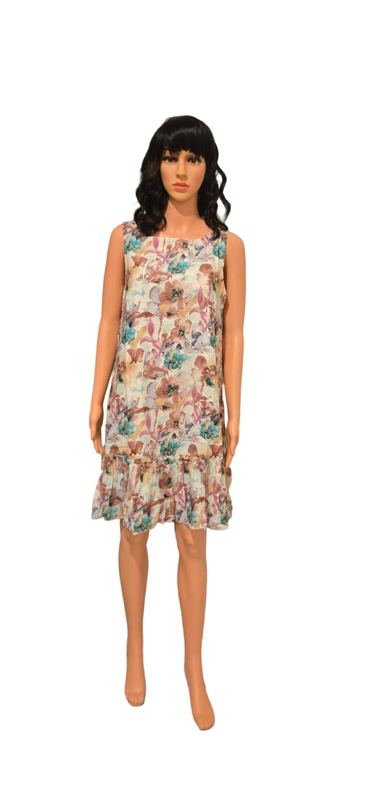 Sleeveless beige floral dress