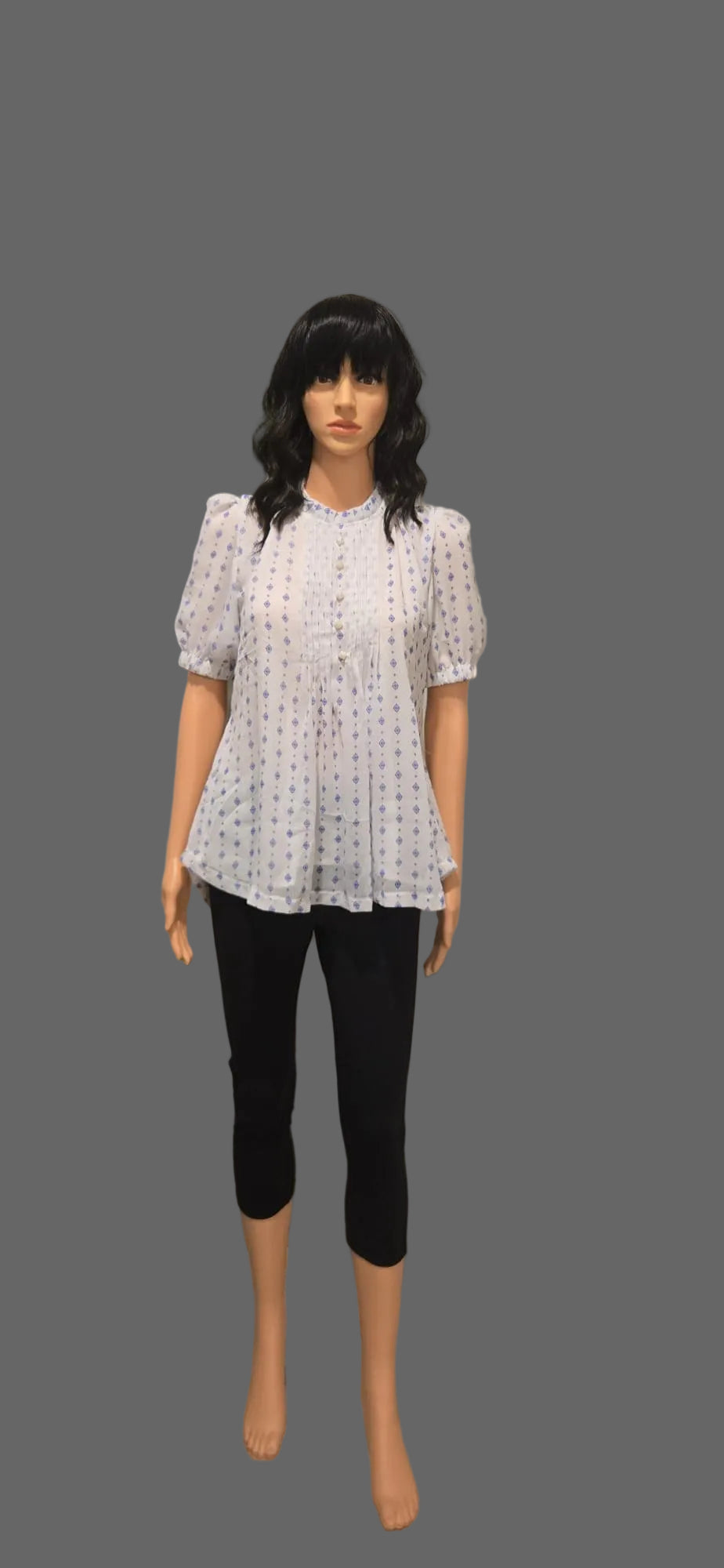 White & Blue Printed Top