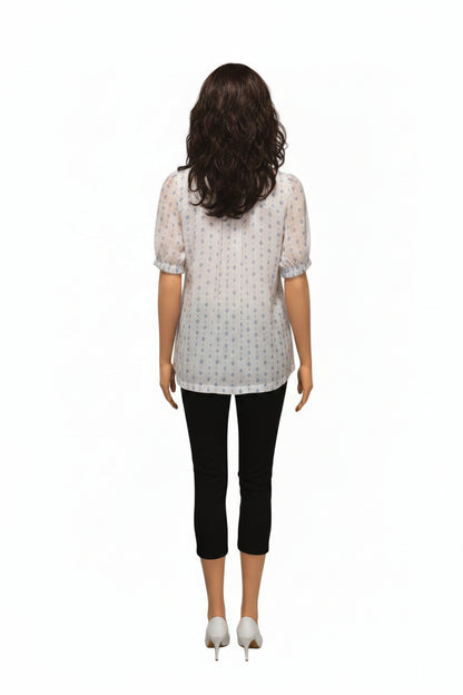 White & Blue Printed Top