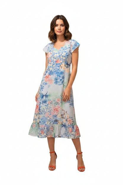 Green floral midi dress