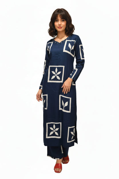 Steel blue palazzo suit