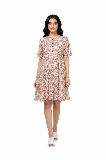 Orange-grey floral dress