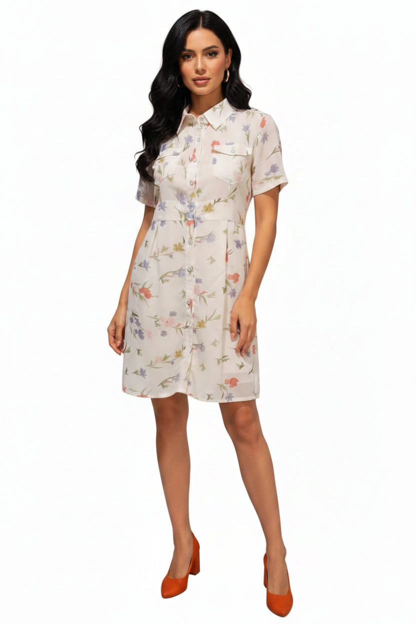 White-floral collar dress