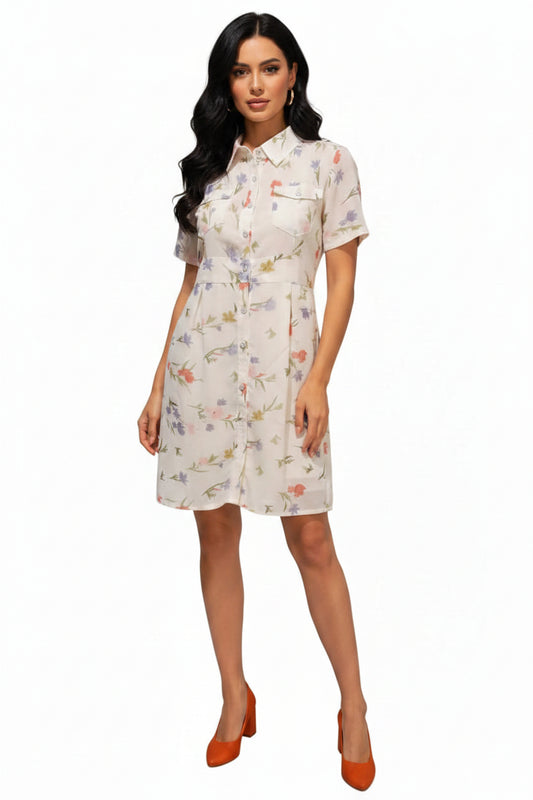 White-floral collar dress