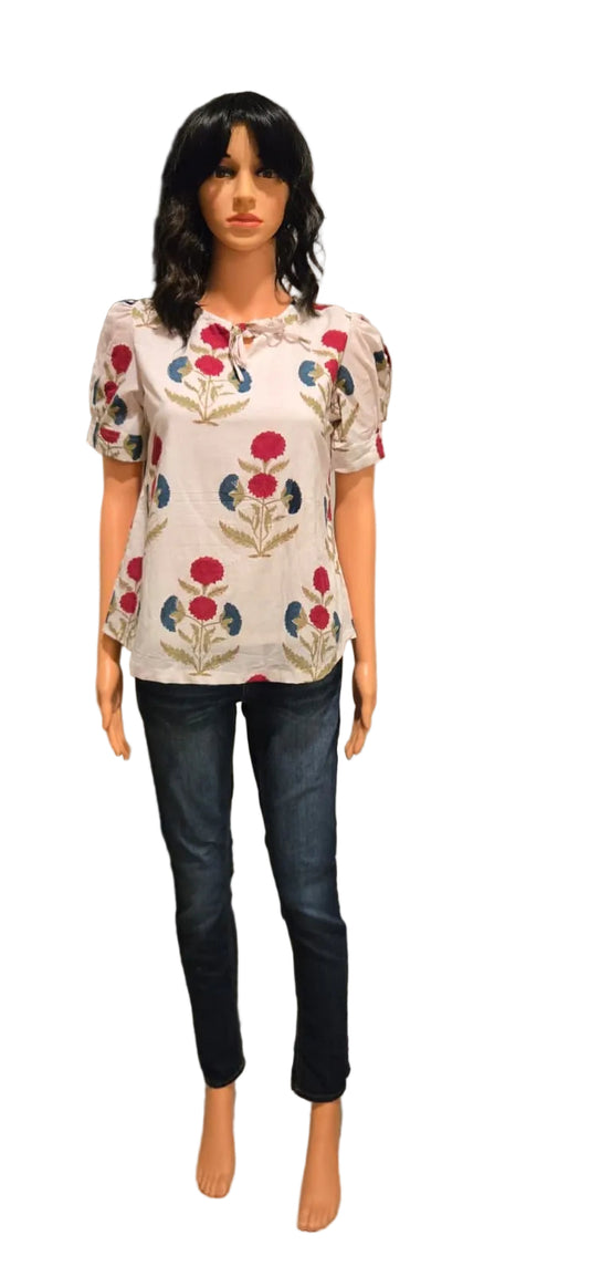 White Printed Floral Top