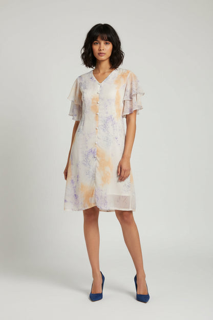 Pastel multi-color ruffle sleeves dress