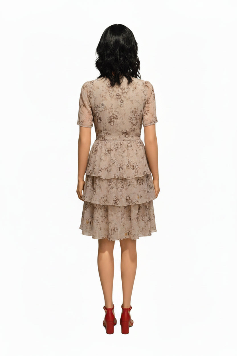 use same model for this dress, showing backside, do not change dress/shoes from picture