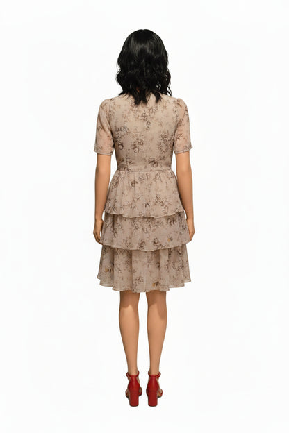 use same model for this dress, showing backside, do not change dress/shoes from picture