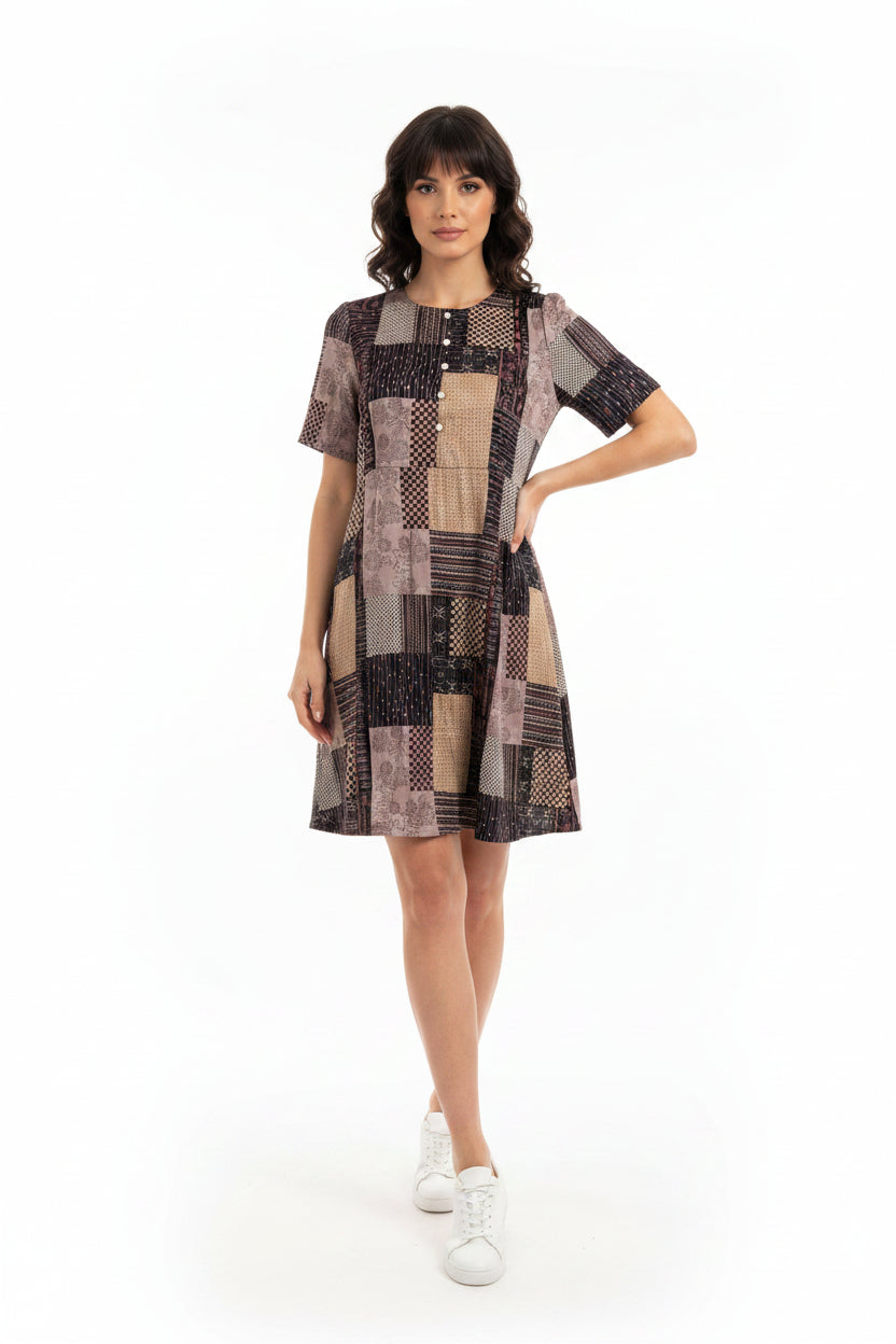 Brown multi color dress