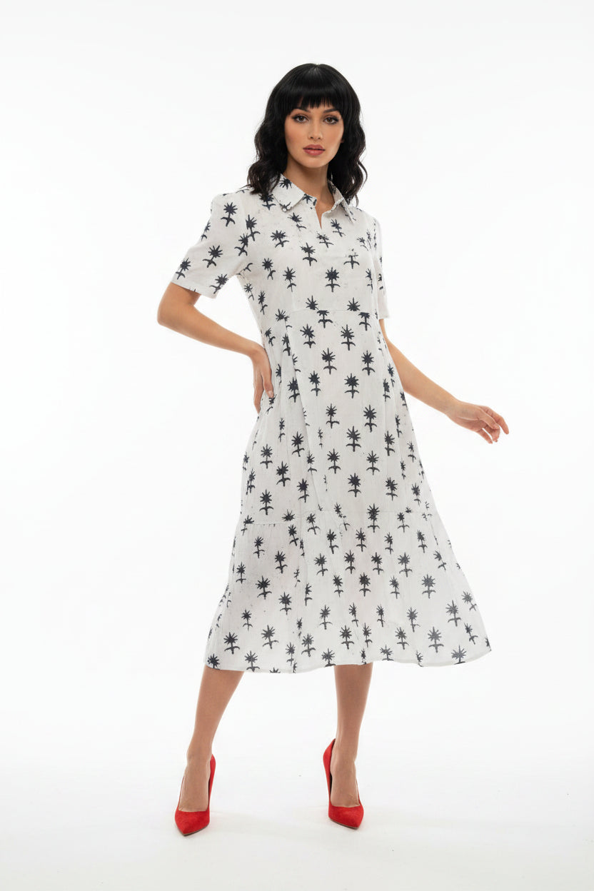 White & green printed dress