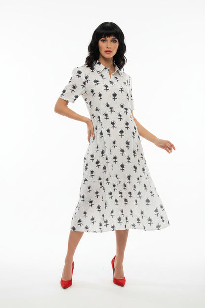 White & green printed dress