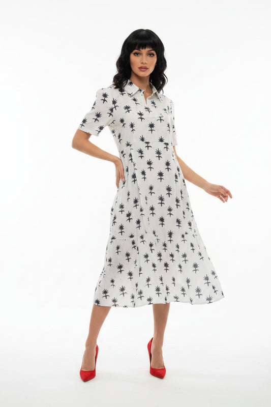 White & green printed dress