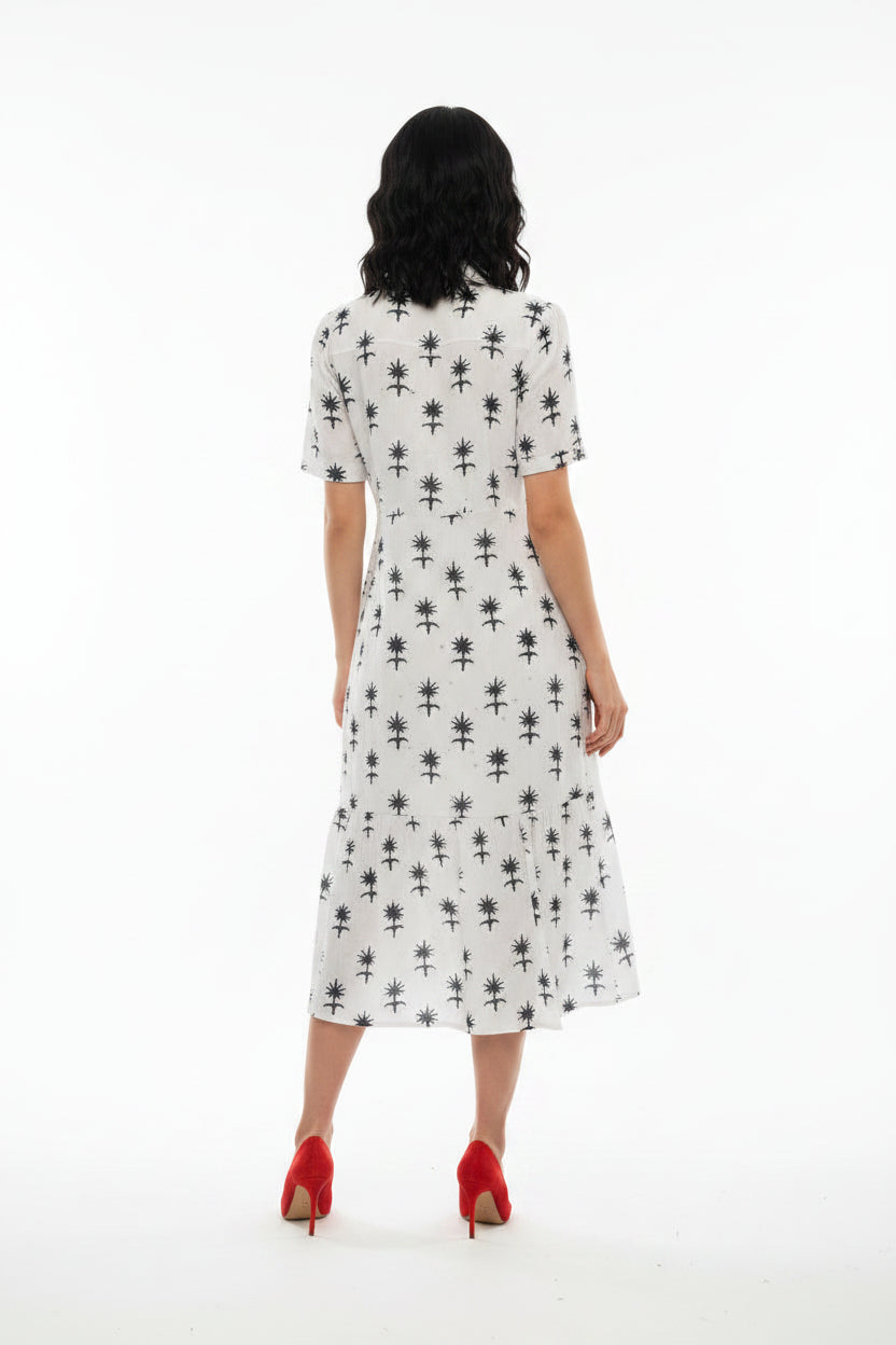 White & green printed dress