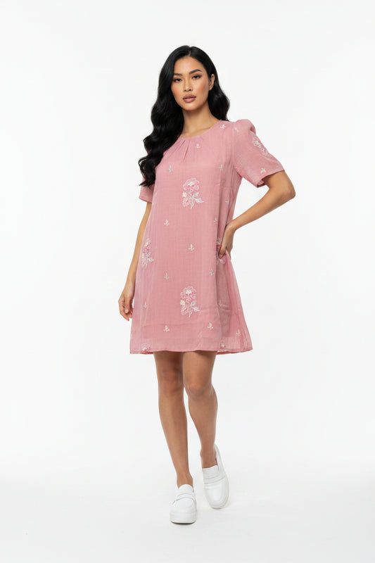 Peach embroidery dress