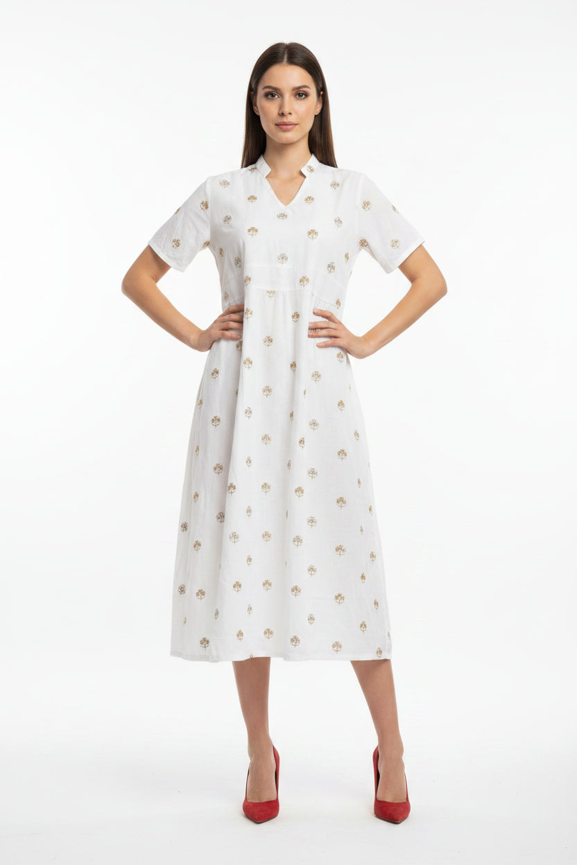 White golden rhinestone print Dress