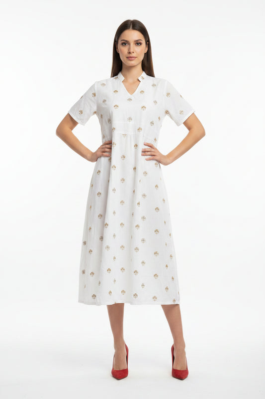 White golden rhinestone print Dress