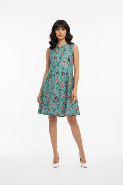Teal Floral Vine Dress