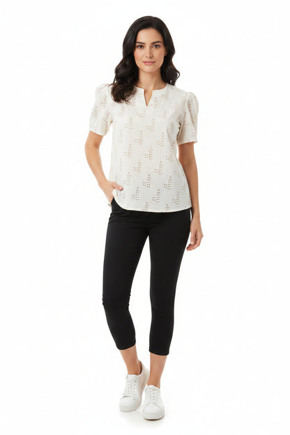 Ivory Leaf Embroidered Top