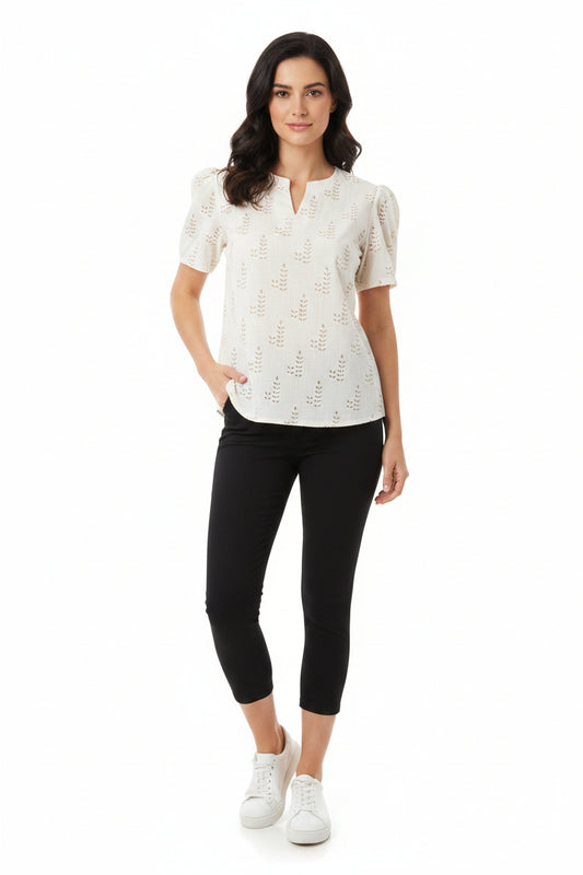 Ivory Leaf Embroidered Top
