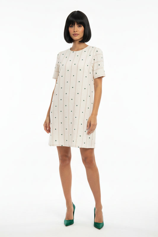 Ivory Geo Stripe Shift Dress