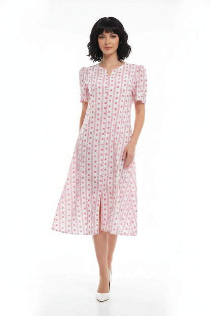 Pink Polka Charm Midi Dress