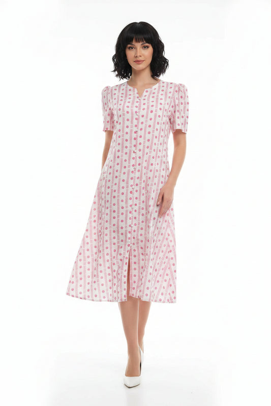 Pink Polka Charm Midi Dress