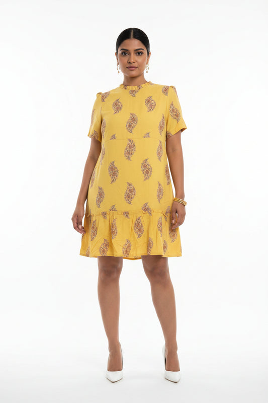 Mustard Yellow Paisley Print Dress