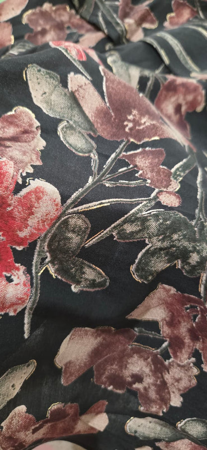 Black Floral Fit-and-Flare Dress