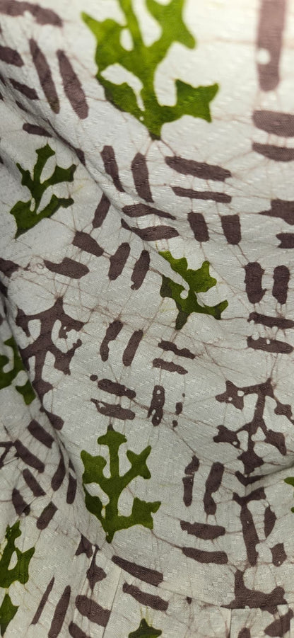 White Olive Green Printed Dress