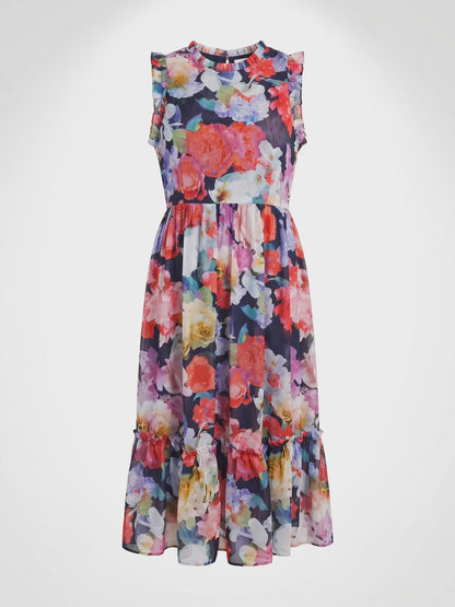 Coral & Pink Floral Midi Dress