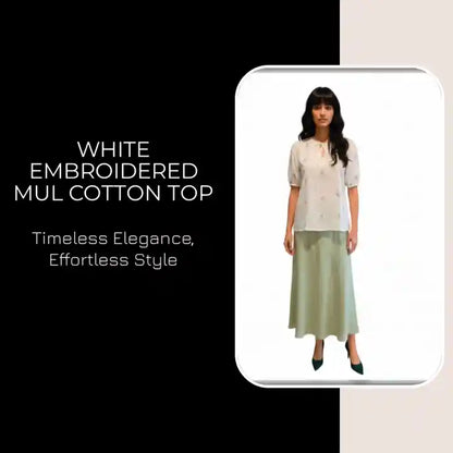 White Embroidered Mul Cotton Top by@Outfy
