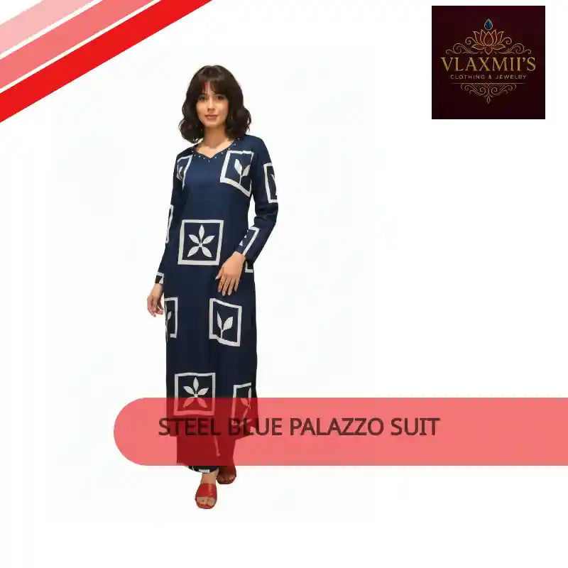 Steel Blue Palazzo Suit by@Outfy