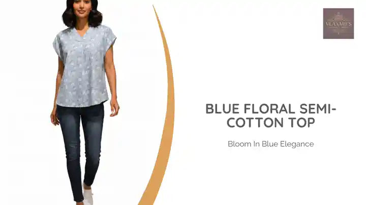 Blue Floral Semi-Cotton Top by@Outfy