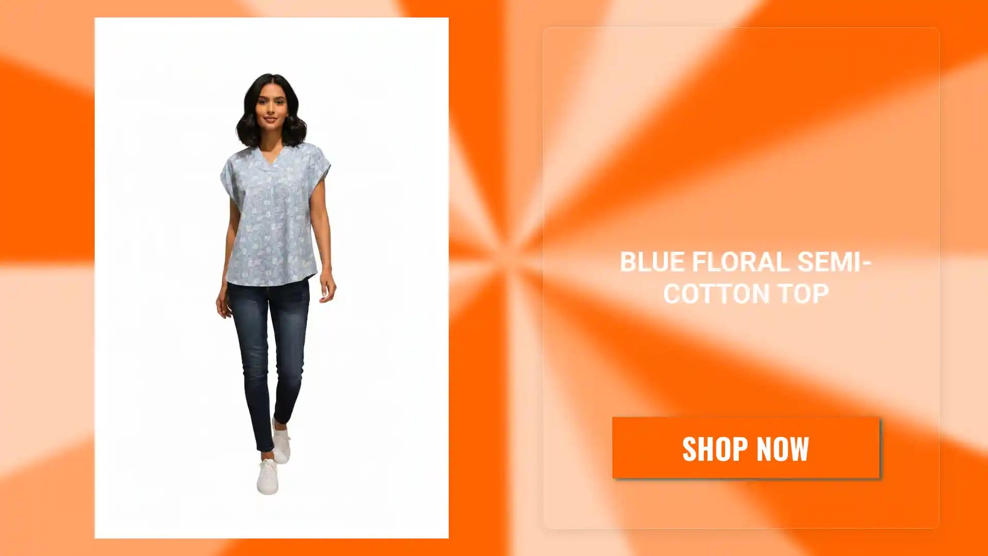 Blue Floral Semi-Cotton Top by@Outfy