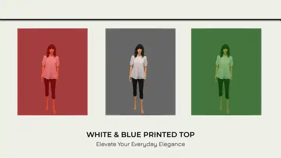 White &amp; Blue Printed Top by@Outfy