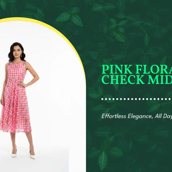 Pink Floral Check Midi Dress by@Outfy