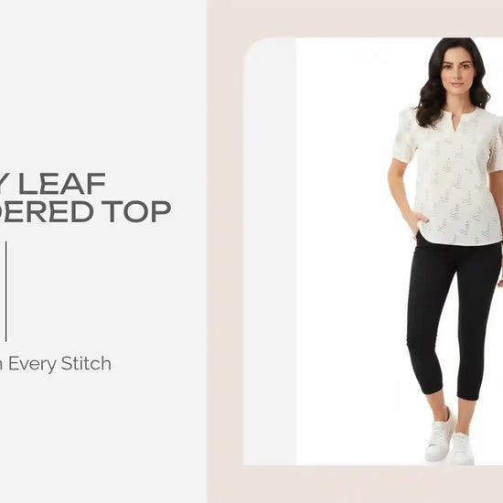 Ivory Leaf Embroidered Top by@Outfy